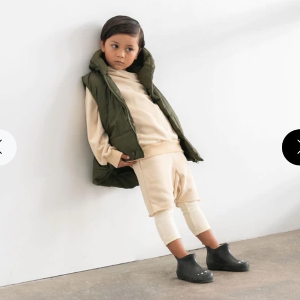 Omami mini kids unisex quilted olive green nylon puffer fleece lined hooded